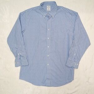 Brooks Brothers Blue Plaid Non Iron Button Down Cotton Shirt 16 2/3
